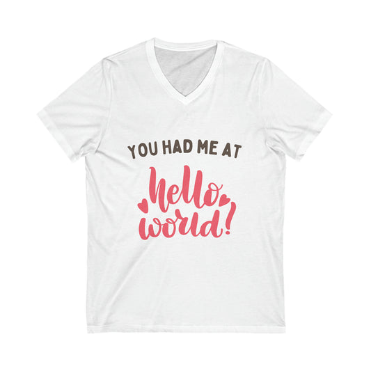 Hello World Tech Inspired Short Sleeve Jersey V-Neck Tee