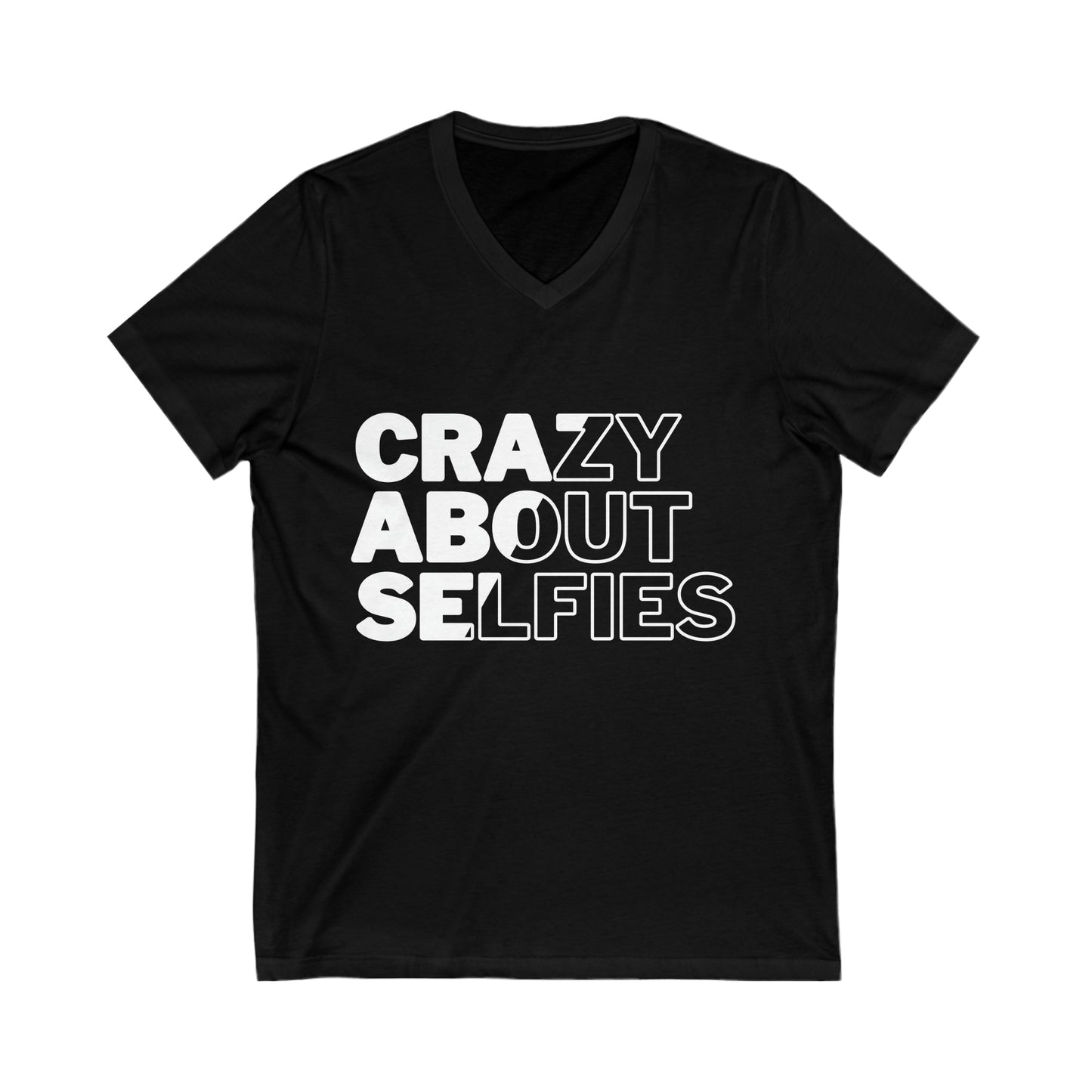 Crazy About Selfies Jersey Black Short Sleeve V-Neck Tee